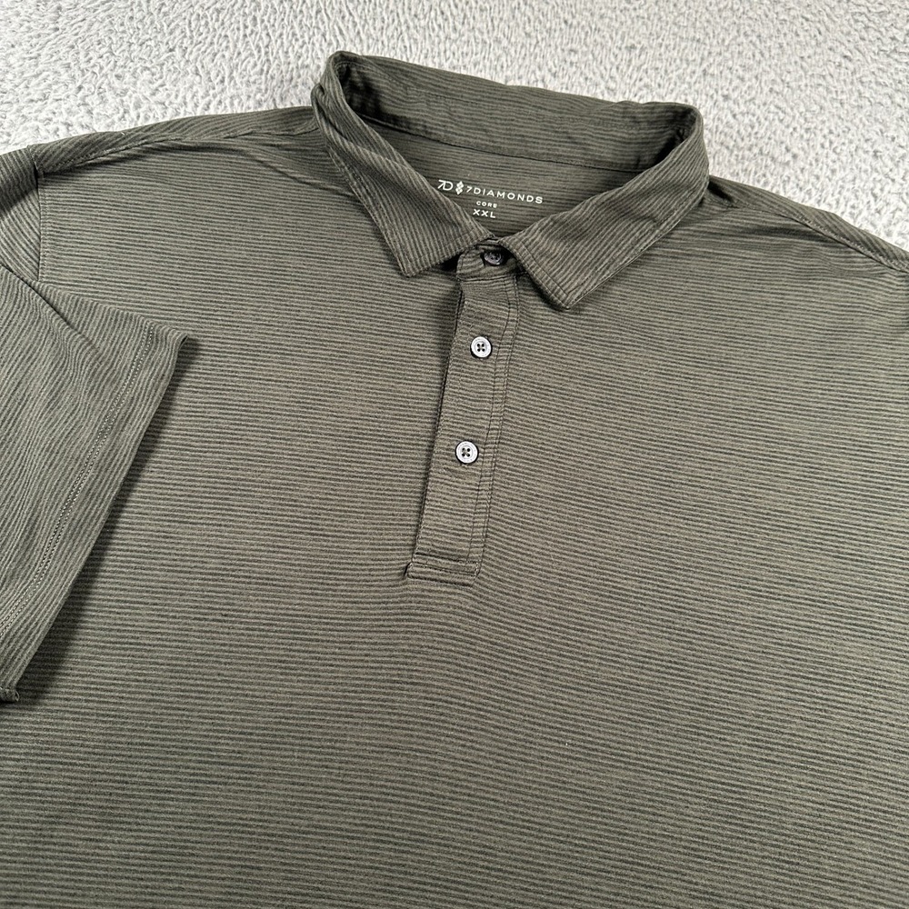 7 DIAMONDS Polo Shirt Mens XXL‎ Olive Core Short Sleeve Striped Tech Golf Travel